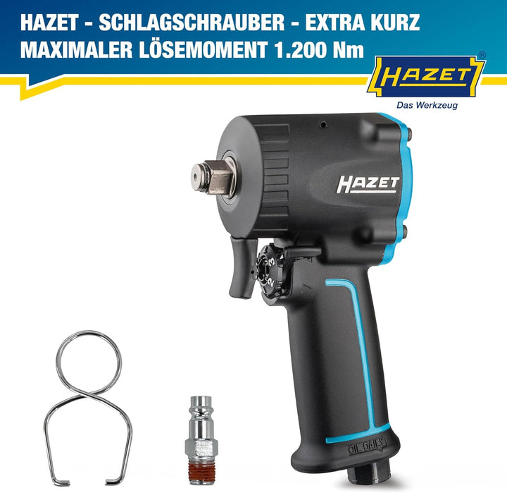 HAZET Druckluft-Schlagschrauber 9012M-1 | extra kurz - nur 80 mm, Max. Lösemoment: 1200 Nm, Vierkant