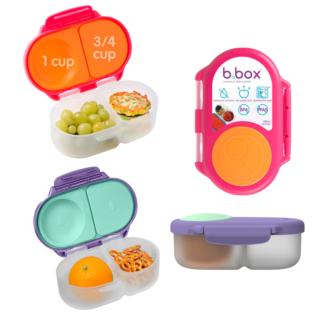 b.box 2er-Pack Bento-Snackbox | Auslaufsicherer Lebensmittelbehälter mit zwei Fächern und Deckel | I