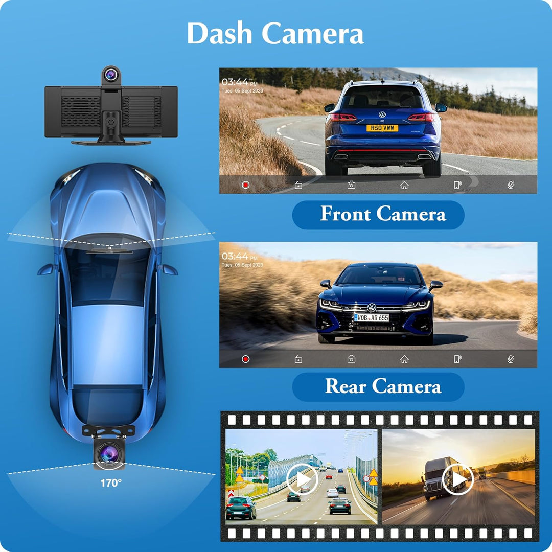 2025 Carpuride W903 Tragbares Kabelloses Carplay&Android Auto mit Dashcam 9,3-Zoll-HD-IPS-Bildschirm