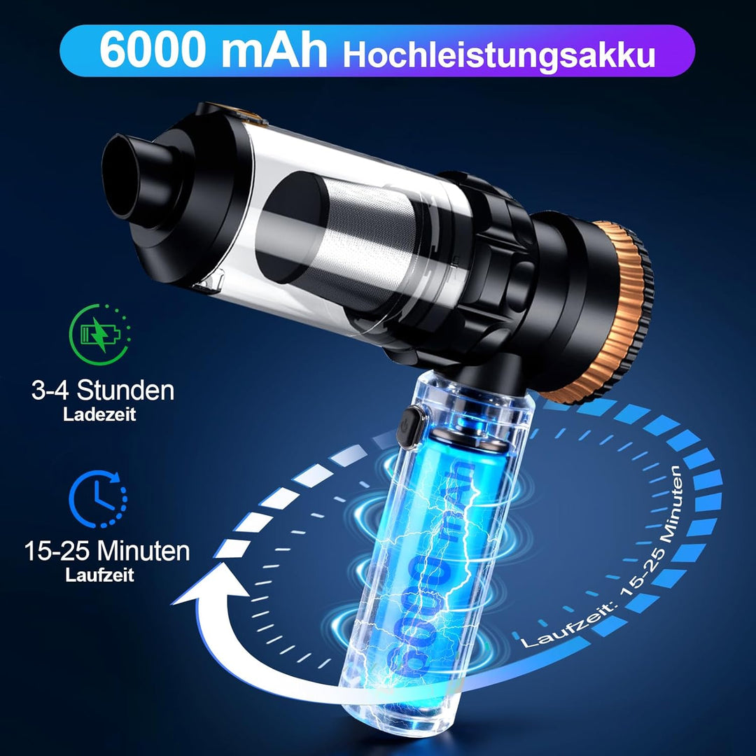 Handstaubsauger Auto, 4-in-1 Handstaubsauger Akku Kabellos, 28000Pa Autostaubsauger, 3-Gang Auto Min