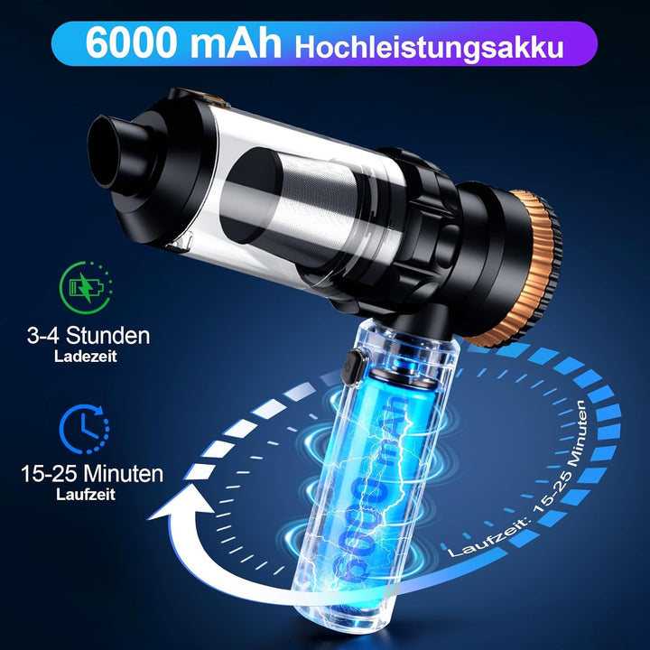 Handstaubsauger Auto, 4-in-1 Handstaubsauger Akku Kabellos, 28000Pa Autostaubsauger, 3-Gang Auto Min