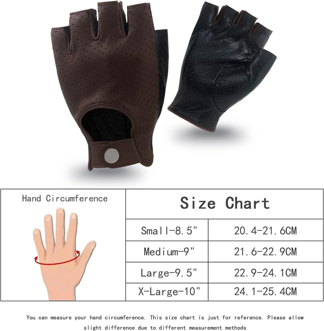 ZLUXURQ Herren-Lederhandschuhe Vollmaschige Fingerlose Halbfinger-Fahrhandschuhe Small-8.5" Schwarz