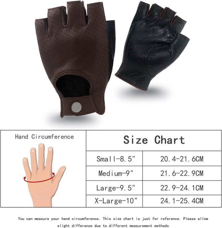 ZLUXURQ Herren-Lederhandschuhe Vollmaschige Fingerlose Halbfinger-Fahrhandschuhe Small-8.5" Schwarz