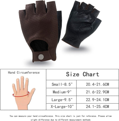 ZLUXURQ Herren-Lederhandschuhe Vollmaschige Fingerlose Halbfinger-Fahrhandschuhe Small-8.5" Schwarz