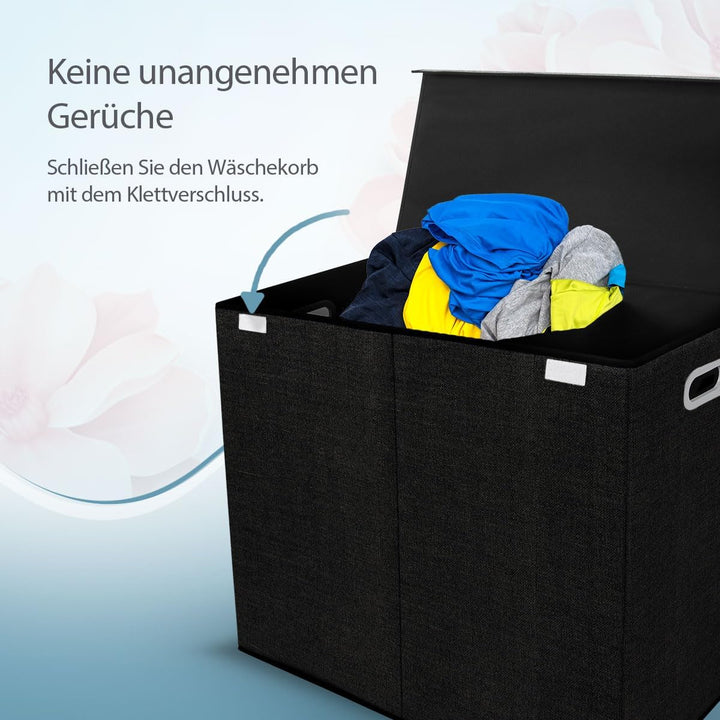 Wäschekorb – 3 Fächer mit Deckel – Faltbar – Wäschekorb – Doppelwäschekorb – Wäschekorb – Wäschebox