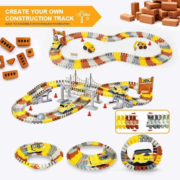 Konstruktion Rennstrecken Set, Flexible Train Tracks w/ 2 Electrische Konstruktion Rennrad w/Licht,E