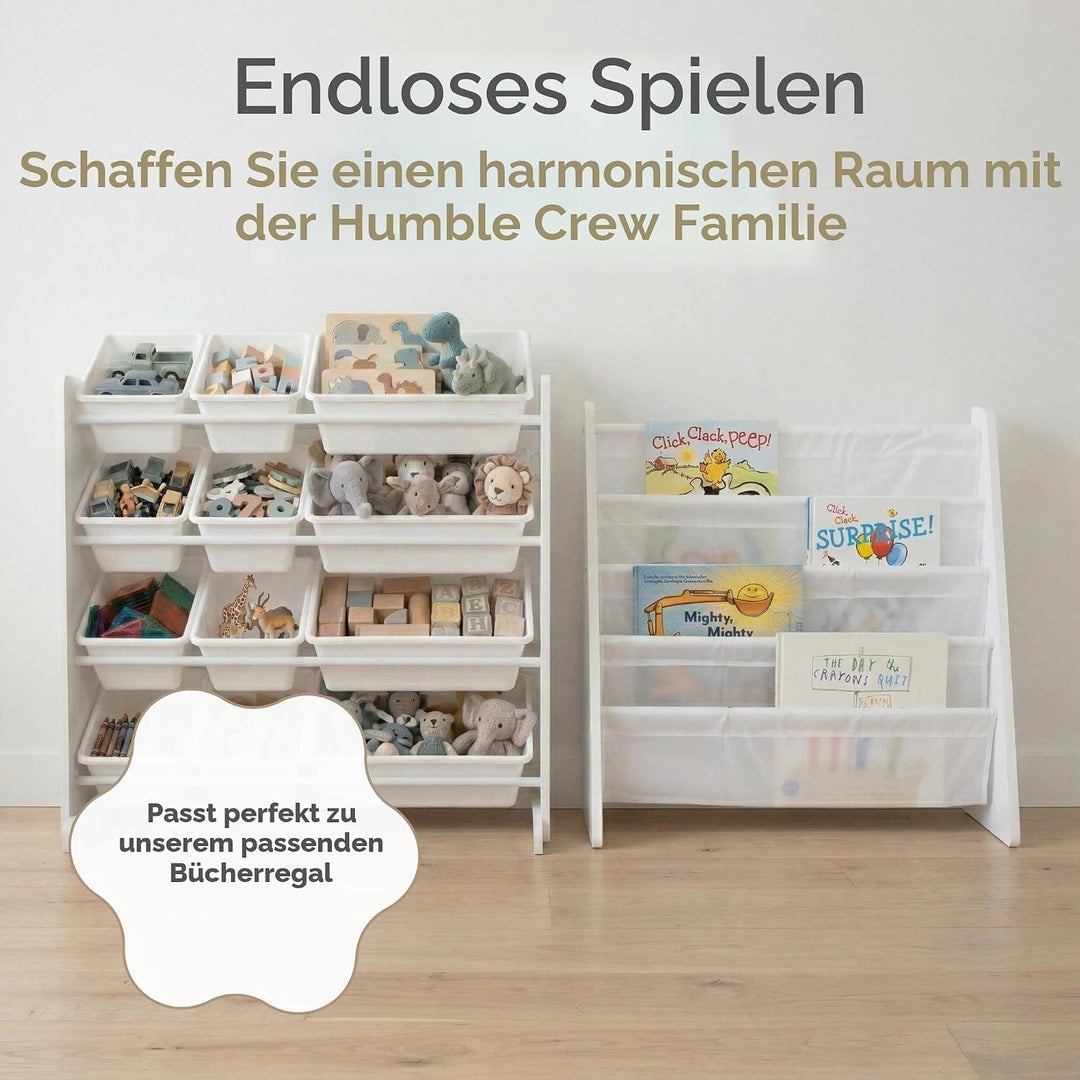 Humble Crew WO565 Kinderregal - Spielzeugregal-Organizer aus Holz mit 12 Aufbewahrungsboxen, Weiss/W