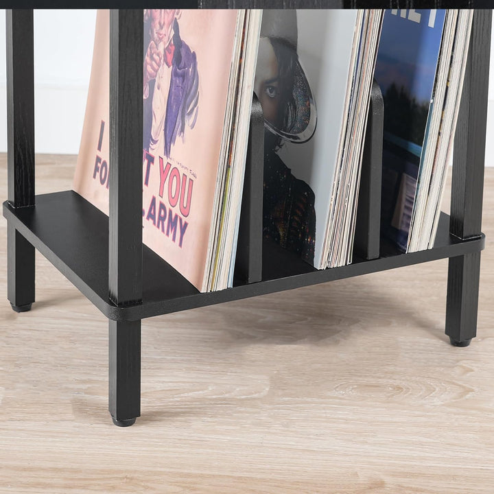 HOOBRO Plattenspieler Ständer, 2 Ebenen Schallplatten Regal, Beistelltisch, Plattenregal mit Trennwä