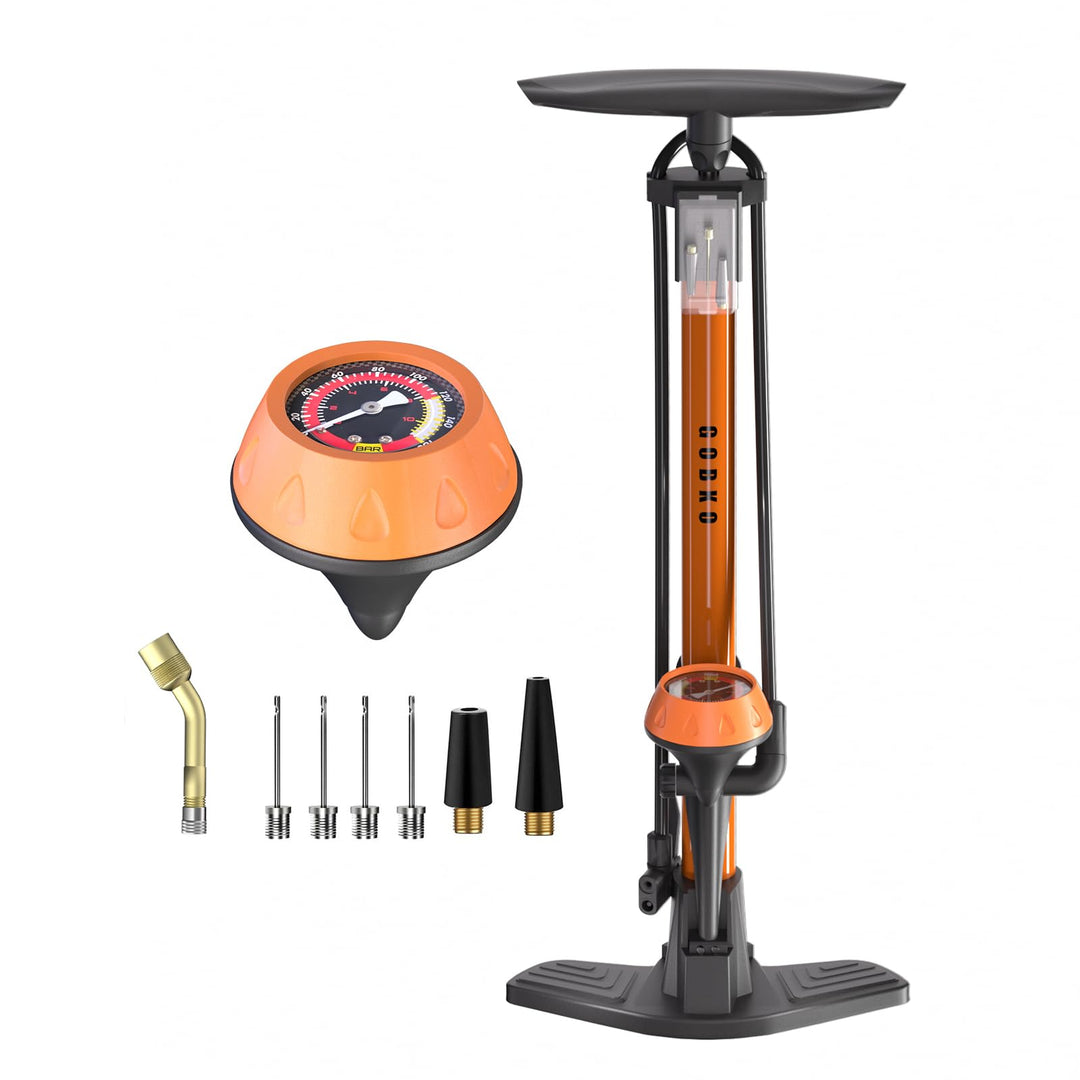 GOBKO Fahrradpumpe Luftpumpe Fahrrad Französische Ventile mit Manometer, Luftpumpe für Rennrad MTB S