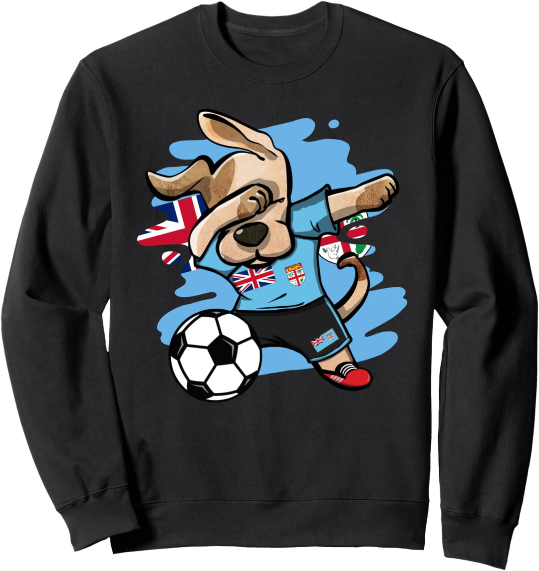 Lustiger Dabbing Hund Fidschi Fussball Fidschianische Flagge Sweatshirt