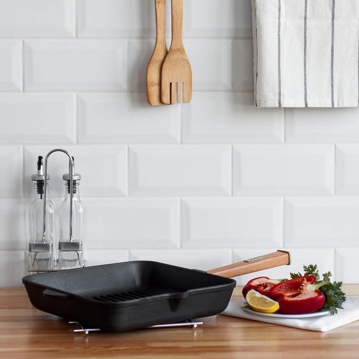 4BIG.fun Gusseisen Grillpfanne BRIZOLL mit abschraubbarem Griff Induktion (28 x 28 cm) Bratpfanne St
