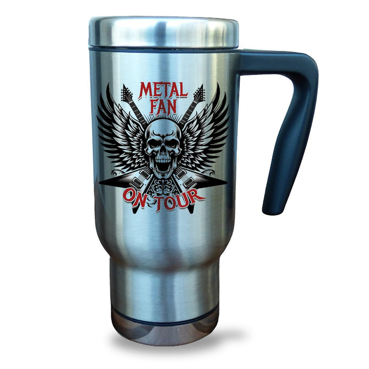 Totenkopf Thermobecher 470ml aus Edelstahl und Kunststoff – Metal-Fan Geschenk für Metalheads im Roc