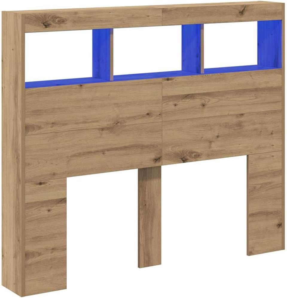 vidaXL Artisan Eichen Kopfteil mit blauen Regalen Massives Holzdesign Stylisches und funktionales Be