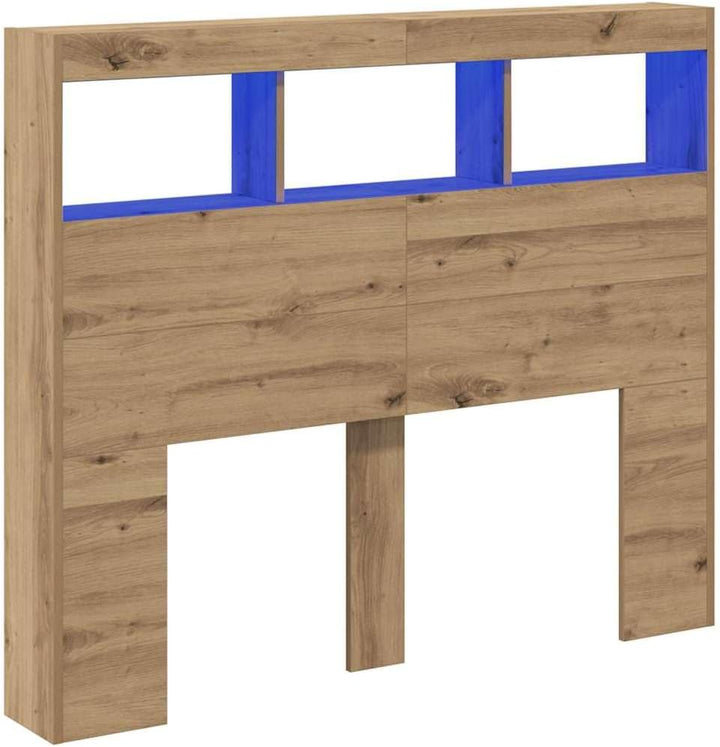 vidaXL Artisan Eichen Kopfteil mit blauen Regalen Massives Holzdesign Stylisches und funktionales Be