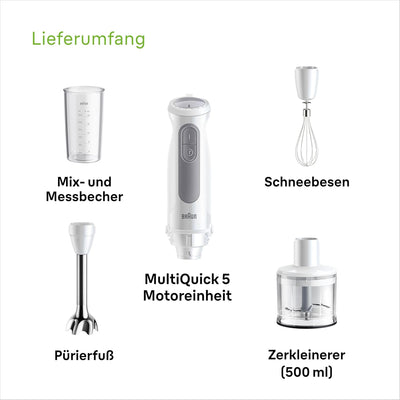 Braun Stabmixer MultiQuick 5 MQ 50236 M, 1000W, 21 Geschwindigkeitsstufen+Turbo, Edelstahl Pürierfus