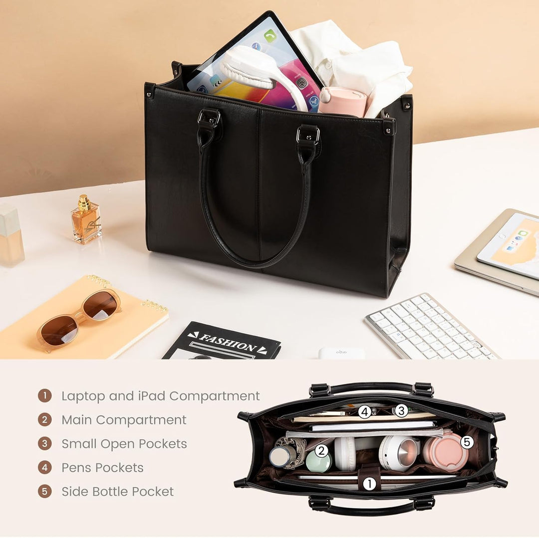 LOVEVOOK Laptoptasche 17.3 Zoll Handtasche Damen Umhängetasche Grosse PU Leder Shopper Tote Bag Arbe