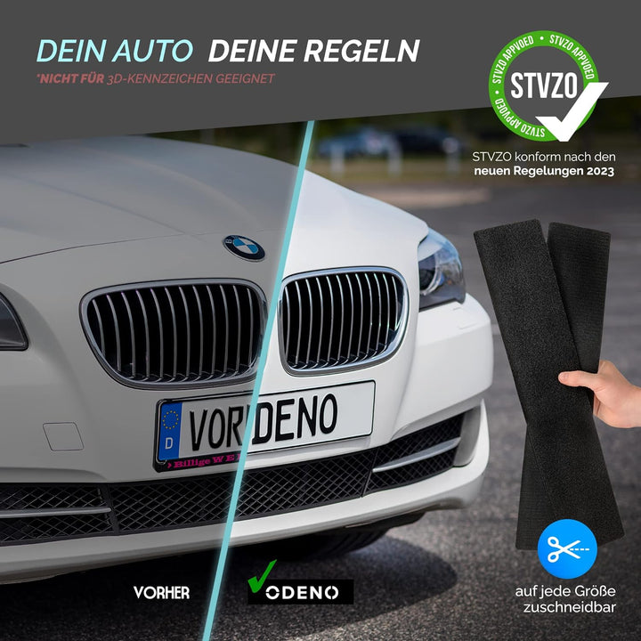DAS ORIGINAL - ODENO® Klett Kennzeichenhalter-Set Rahmenlos selbstklebend - Nummernschildhalterung f