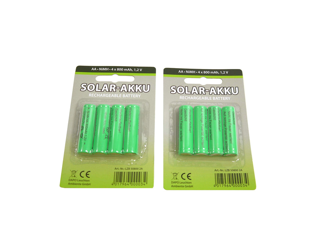 Solar-Akku leistungsstarke wiederaufladbare Batterien NiMH AA- 800mAh (Akku AA 1Set - 8 Stück), Akku