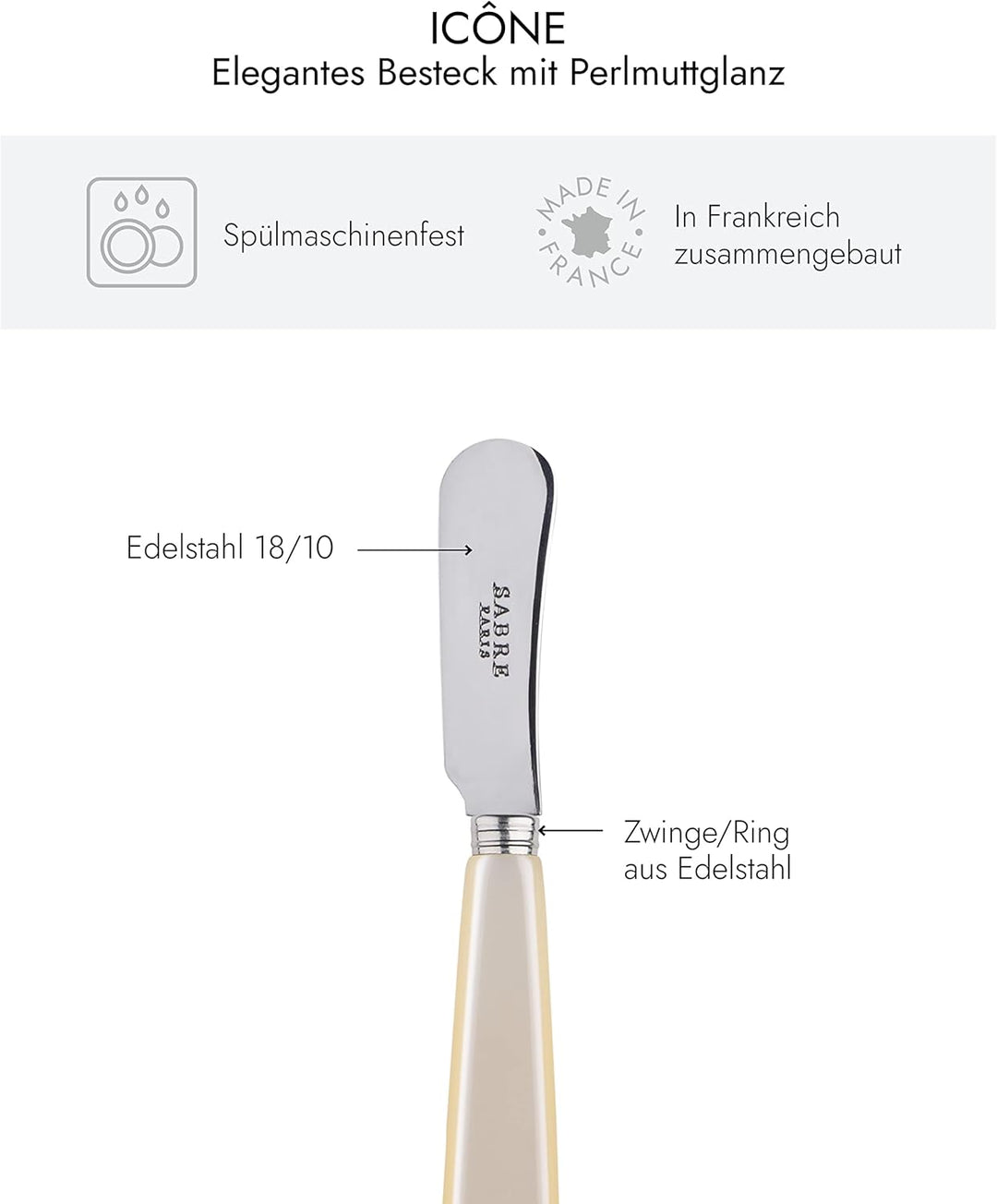 SABRE PARIS - 2er Set Buttermesser 14 cm - Icon - Ideal Für Butter, Aufstrich - Edelstahl &amp; Acryl -