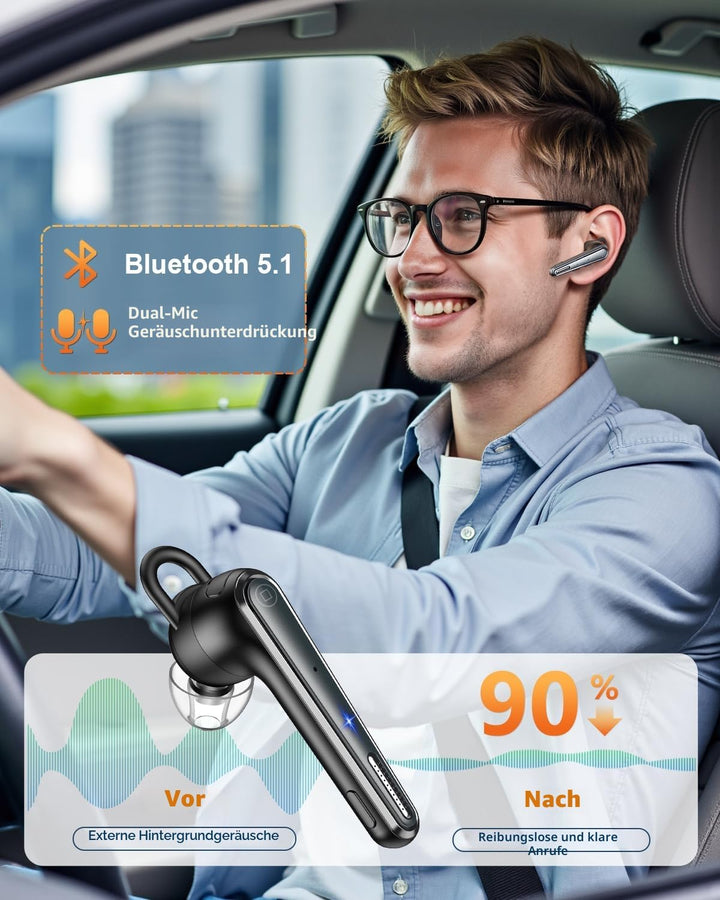 New Bee Bluetooth Headset Ultraleicht Wireless Freisprech Headset V5.1, CVC 8.0 Dual ENC Geräuschunt