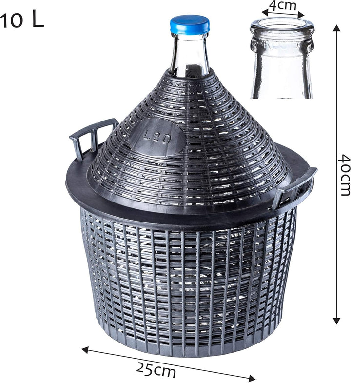 KADAX Glasballon-Set 10L, Gärballon mit Kunststoffkorb und Gärzubehör, Gummi-stopfen, Gärröhrchen, s