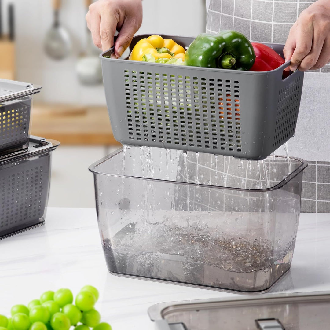 Luxear 3 Set Frischhaltedosen Obst Gemüse mit Deckel Sieb, 4L+1,7L+0,5L BPA frei Vorratsdosen, Kühls