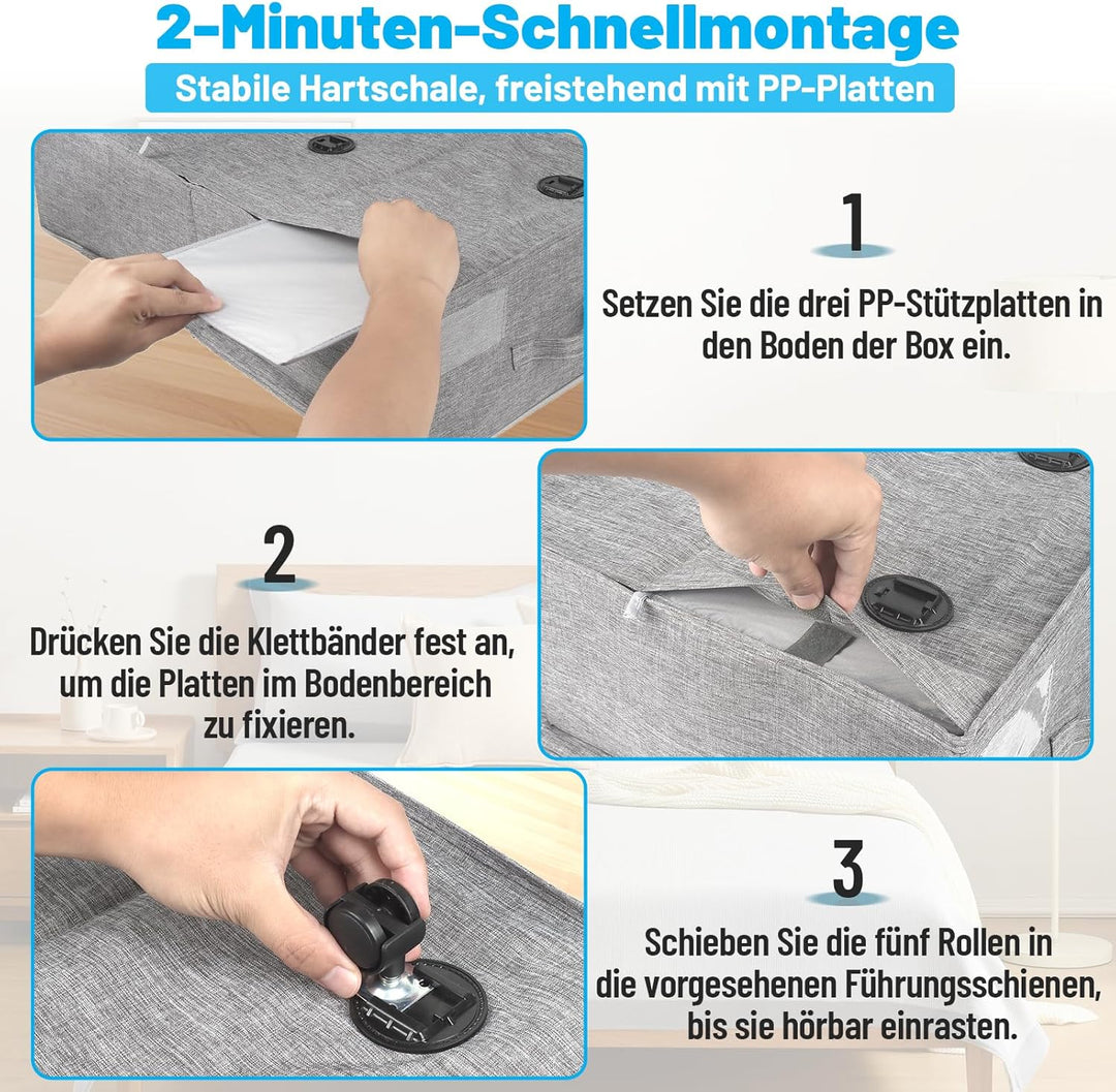 Unterbettkommode mit Rollen 360°Drehung, 2 Stück XXL 60L Unterbett Aufbewahrungsbox mit Transparente