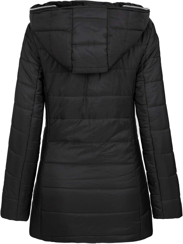 Awrvia Steppjacke Damen Winter Warmer Winterjacke Lang Baumwolle Pufferjacke mit Kapuze Wintermantel