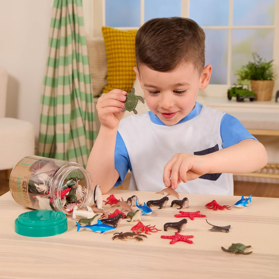 Terra 60-teilig Tierfiguren Sammlung Meerestiere Spielzeug Set – Hai, Schildkröte, Tintenfisch, Krab