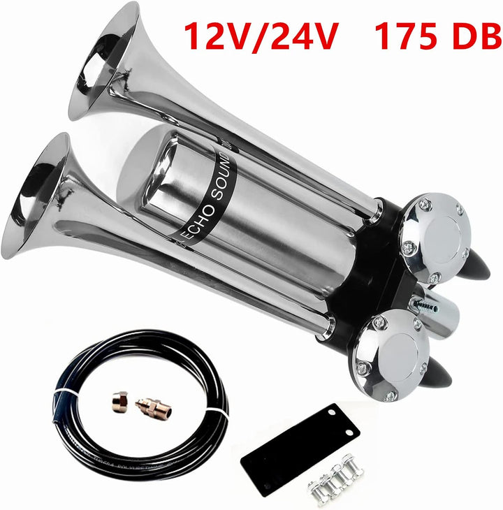 Autohupe Bootshupe 175DB Car Horn Schiffshupe Verlängern Sie den Ton Doppelrohrhupe Lufthupe Silber