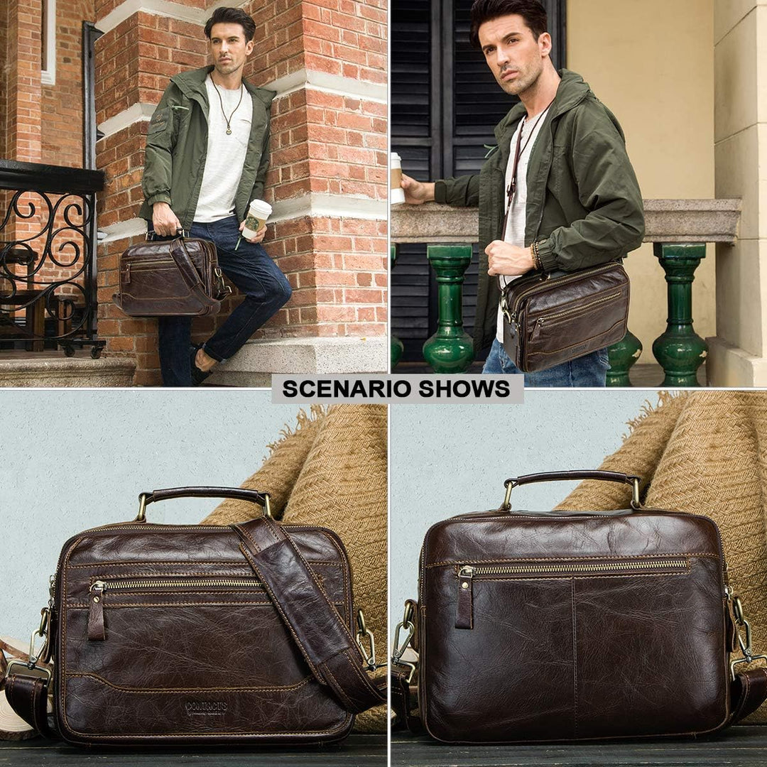 Contacts Herren Umhängetasche aus echtem Leder, für Reisen, 30,5 cm (12 Zoll) Laptop, Kaffeebraun