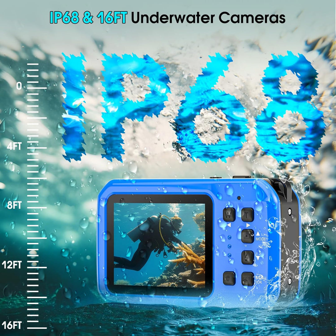 Unterwasserkamera, Yixinxin Digitalkamera wasserdichte 4K 64MP 16FT Autofokus wasserdichte Kamera zu
