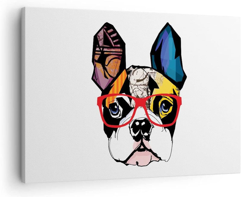 Bilder auf Leinwand Hund Brille Bunt Bulldogge Leinwandbild 70x50cm Wandbilder Dekoration Wohnzimmer