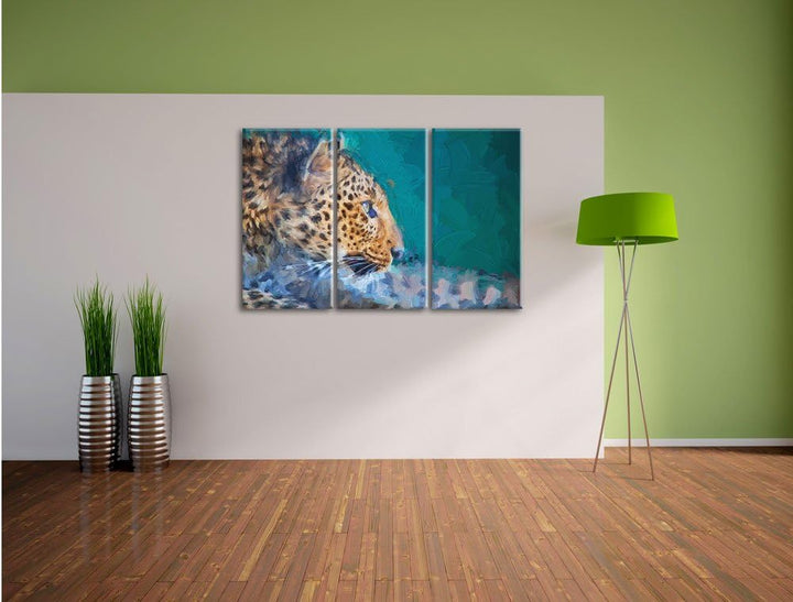 Pixxprint Wachsamer Gepard als Leinwandbild/Grösse: 3 Teilig (120x80) cm/Wandbild/Kunstdruck/fertig