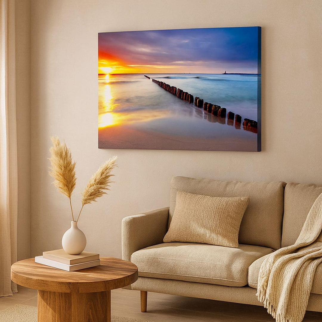 Bilder auf Leinwand Meer Küste Strand Sonnenaufgang Leinwandbild 70x50cm Wandbilder Dekoration Wohnz