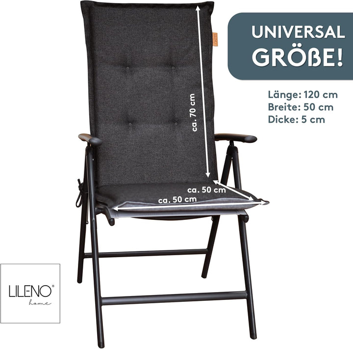 LILENO HOME Gartenstuhl Auflagen [2er Set - Hochlehner] in Anthrazit - Bequeme Liegen als Sitzauflag