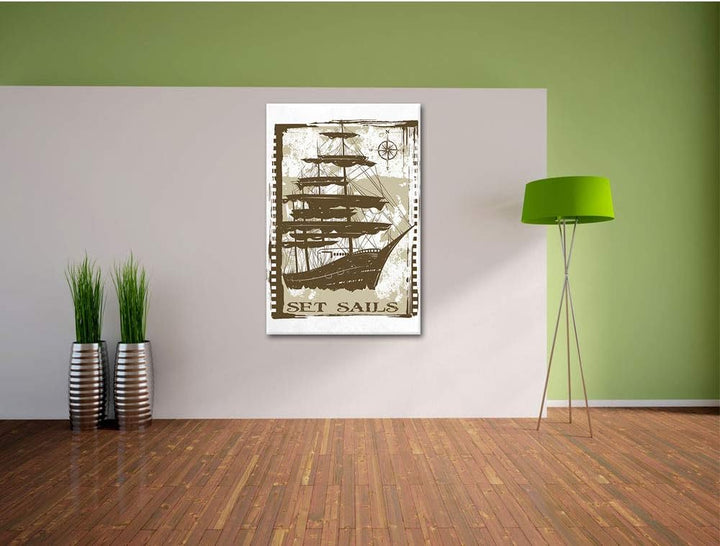 Pixxprint Set Sails White Leinwand, XXL riesige Bilder fertig gerahmt mit Keilrahmen, Kunstdruck auf