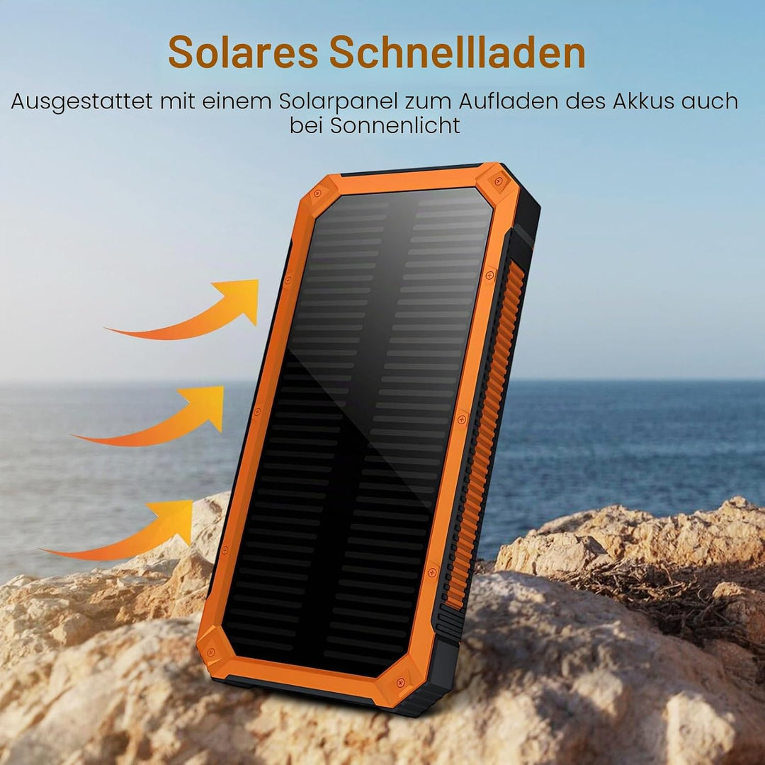 Ruiqas 20.000 mAh Solar-Powerbank, tragbares Camping-Solar-Ladegerät, Akku mit Zwei USB-Anschlüssen