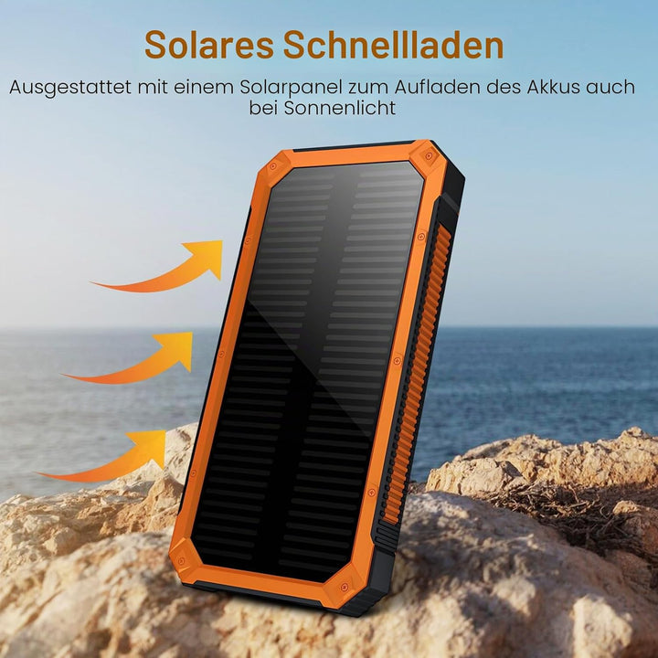 Ruiqas 20.000 mAh Solar-Powerbank, tragbares Camping-Solar-Ladegerät, Akku mit Zwei USB-Anschlüssen