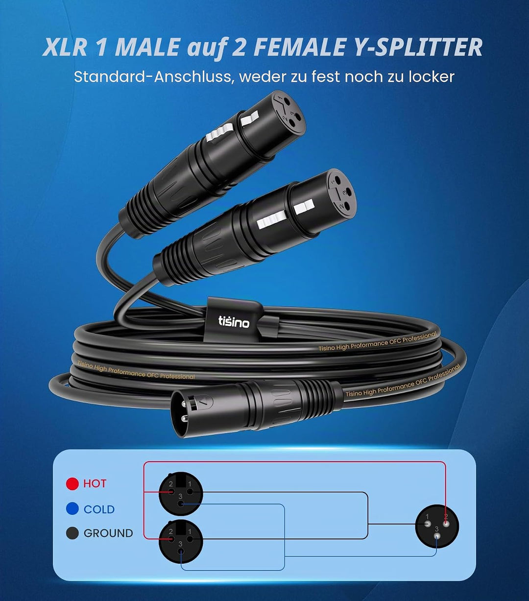 Tisino XLR Y-Splitter-Kabel, Dual-Buchse XLR auf Stecker, Mikrofonkombinator, Y-Kabel, symmetrisches