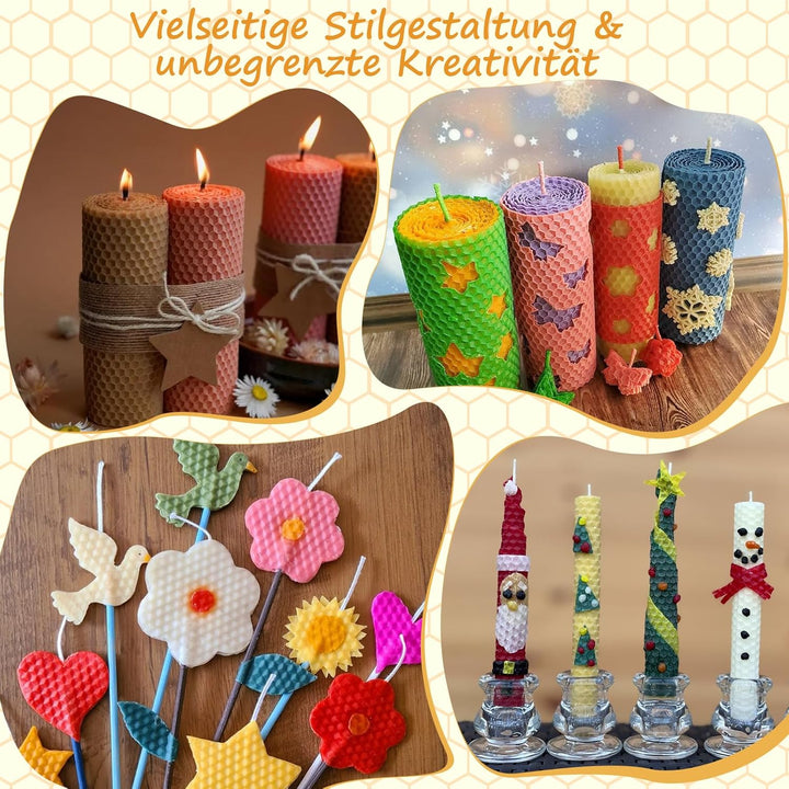 Jaztral Bienenwachsplatten mit Docht - 12 Farben Farbige Bienenwachskerzen Selber Machen Set (20 x 2