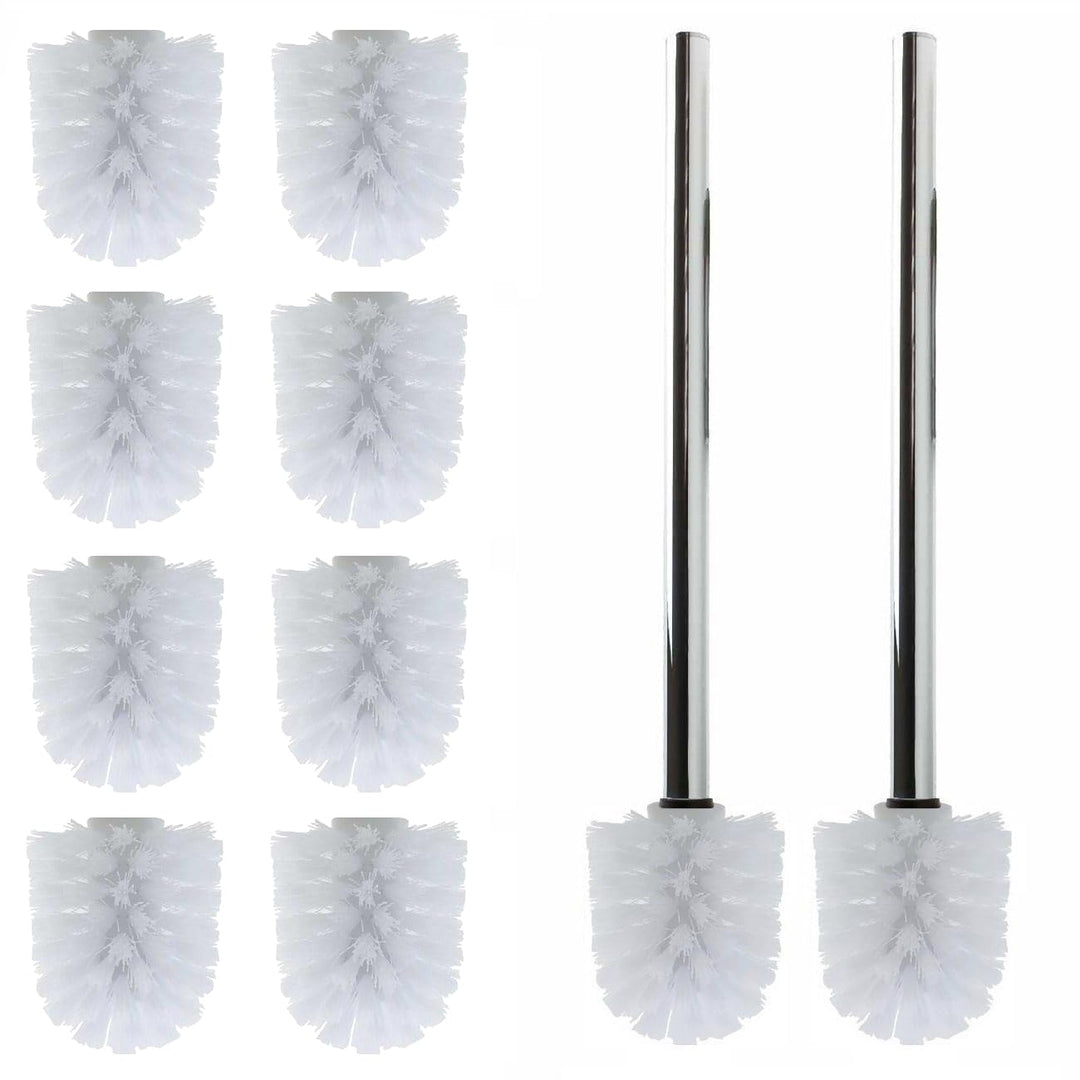 Daloual - 10 x Ersatz WC-Bürstenkopf Weiss Ø ca. 6,5 cm + 2 x Edelstahl-Griff 26,5 cm - Toiletten-Bü