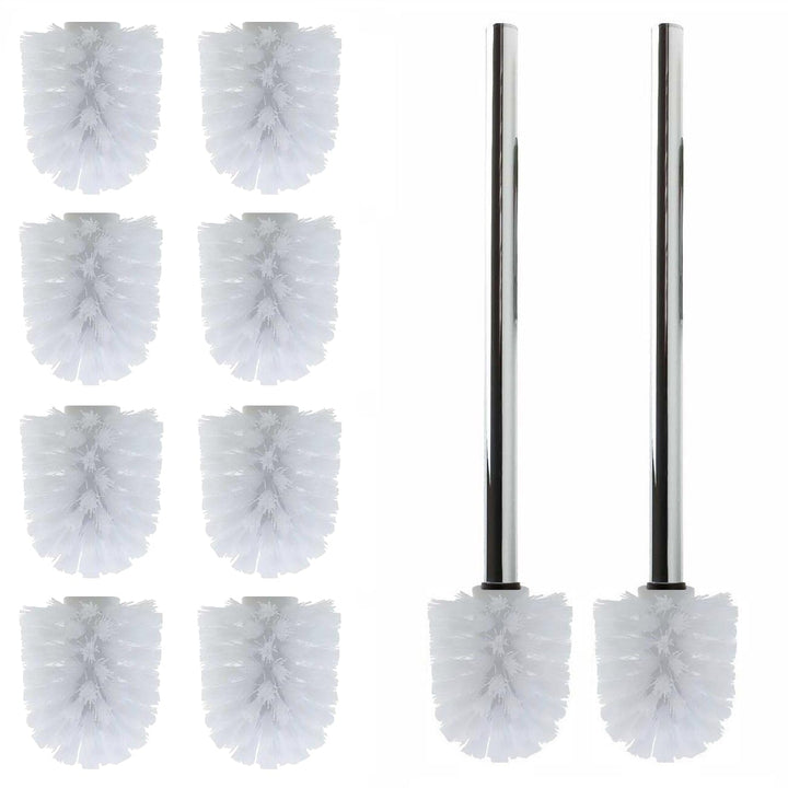 Daloual - 10 x Ersatz WC-Bürstenkopf Weiss Ø ca. 6,5 cm + 2 x Edelstahl-Griff 26,5 cm - Toiletten-Bü