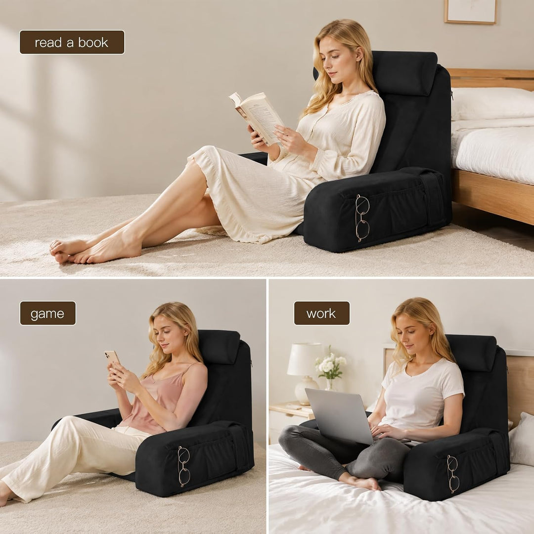 Rückenkissen für Bett und Sofa, Lesekissen mit abnehmbaren Armlehnen und Kopfkiseen, Ergonomisches R