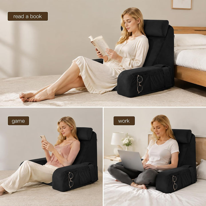 Rückenkissen für Bett und Sofa, Lesekissen mit abnehmbaren Armlehnen und Kopfkiseen, Ergonomisches R