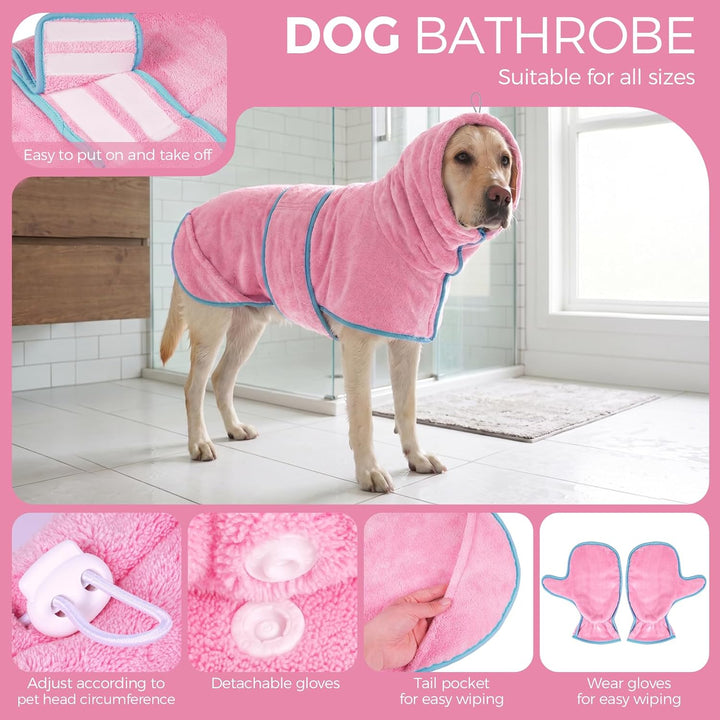 CITÉTOILE Hundebademantel mit Pfotenschutz für Pool &amp; Regen Rosa S | Saugfähig Hundehandtuch mit Kap