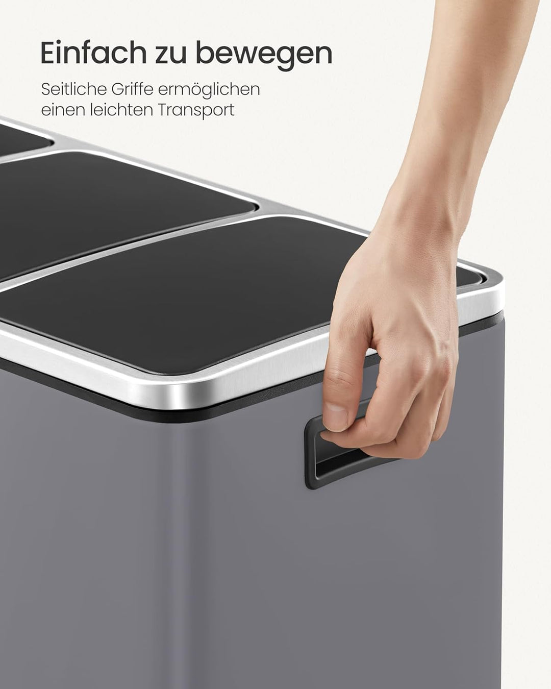 SONGMICS Mülleimer Küche, 3 x 18 L, Mülltrennsystem 3 Fächer, inklusive 15 Müllbeutel, Abfalleimer,