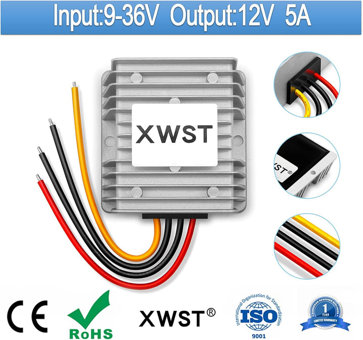 DC 9-36V 12V 24V auf 12V Converter Spannungswandler 5A 60W Auto Netzteil Wandler Konverter Transform