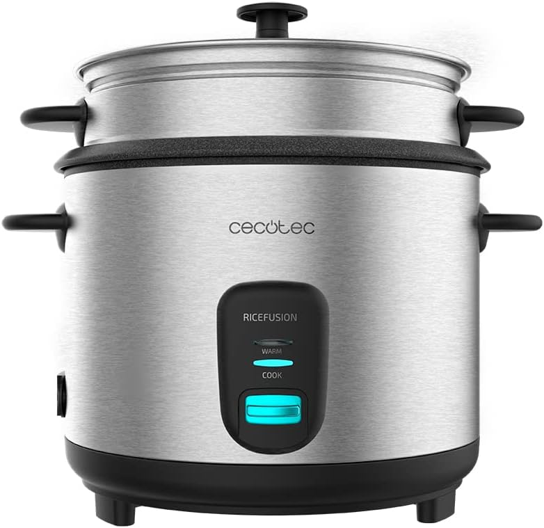 Cecotec Arrocera RiceFusion 7000 Inox. 700 W, Capacidad 1,8 Litros, 10 Raciones, Acero Inox y Tapa d