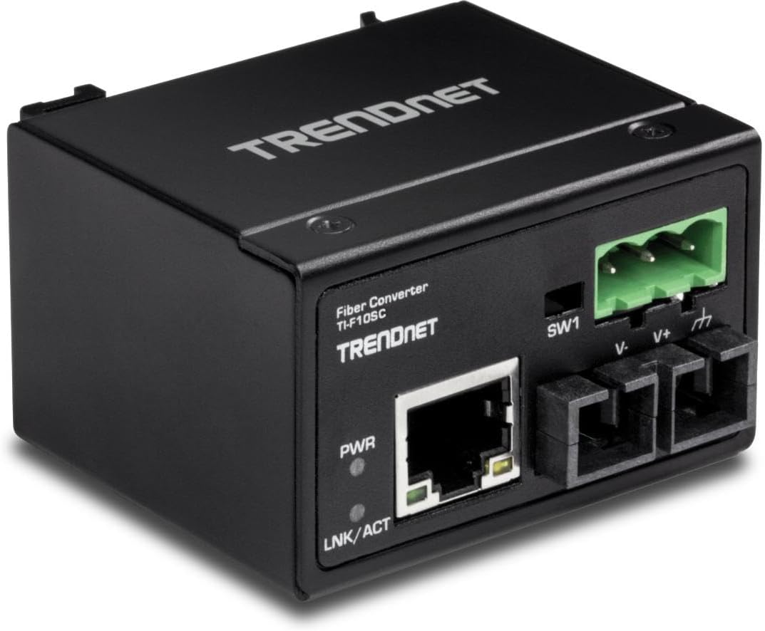 TRENDnet TI-F10SC Gehärteter Industrieller 100Base-FX Multi-Modus SC Glasfaser-Konverter, (2km / 1.2